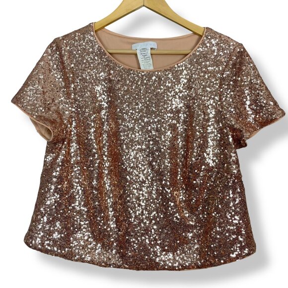 Watters‎ Sequin Crop Top Rose Gold Short Sleeve Wedding Top Bridesmaid Size 16W - Picture 1 of 9